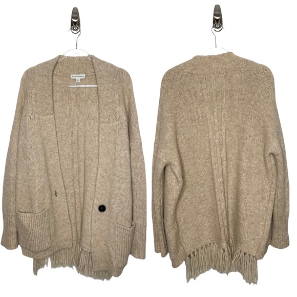 White + Warren Sweaters - White + Warren | Plush Alpaca Wool Fringe Oversized Cardigan Sweater Small